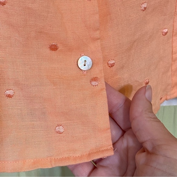 Richard Malcom Irish Linen Button Down Blouse Peach Sz Small - Picture 6 of 9